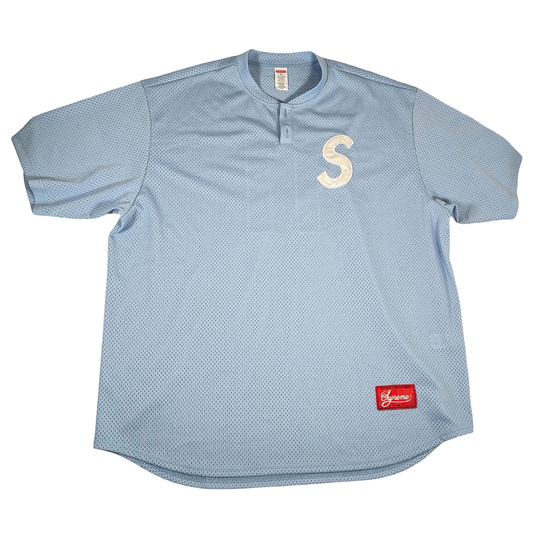 Supreme London Shop S Logo Baseball Henley Light Blue [USED] - XL (Used)