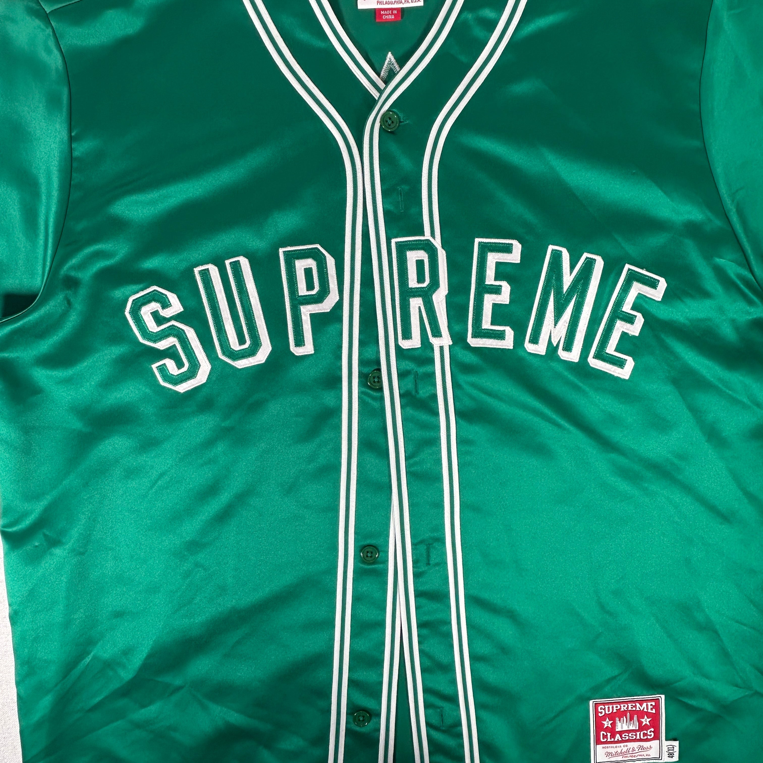 Supreme Mitchell & Ness Satin Baseball Jersey Green [USED] - XL (Used)
