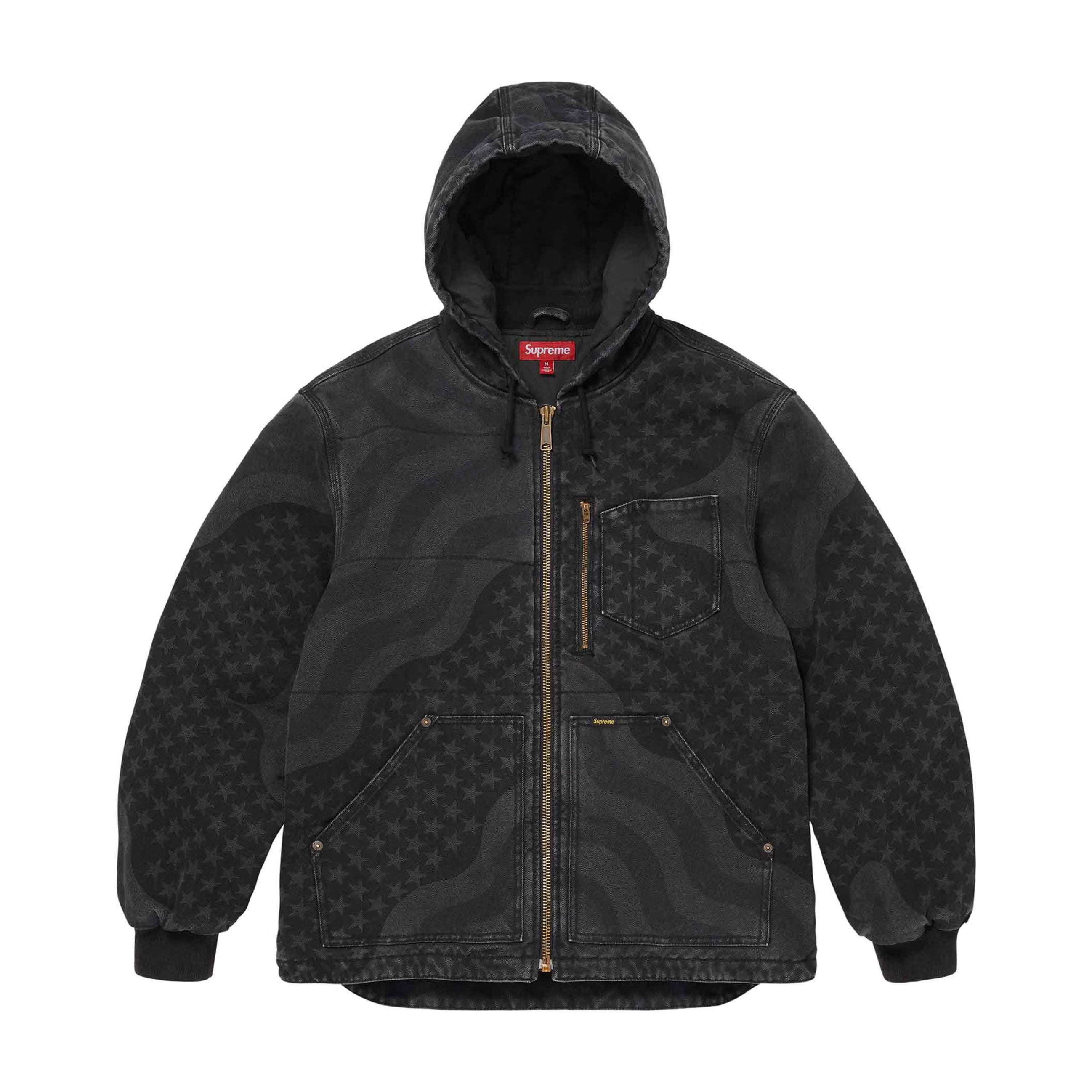 Supreme Flag Quilted Hooded Work Jacket Black