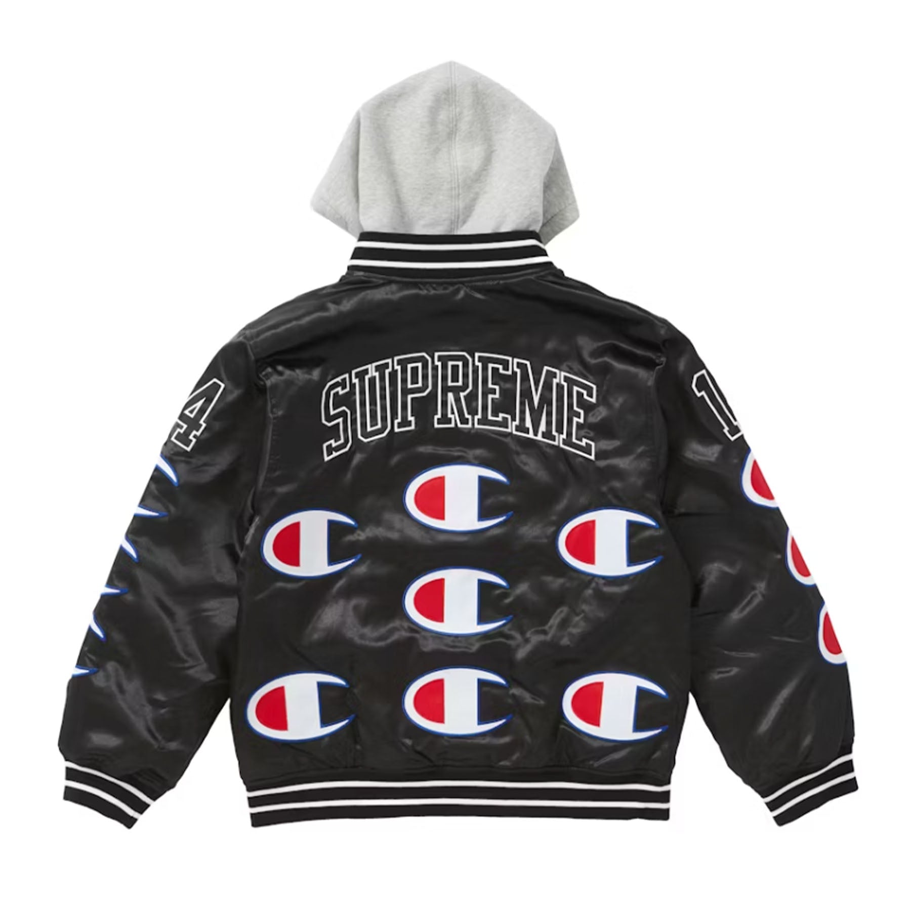 Supreme Champion Hooded Satin Varsity Jacket Black [USED] - L (Used)
