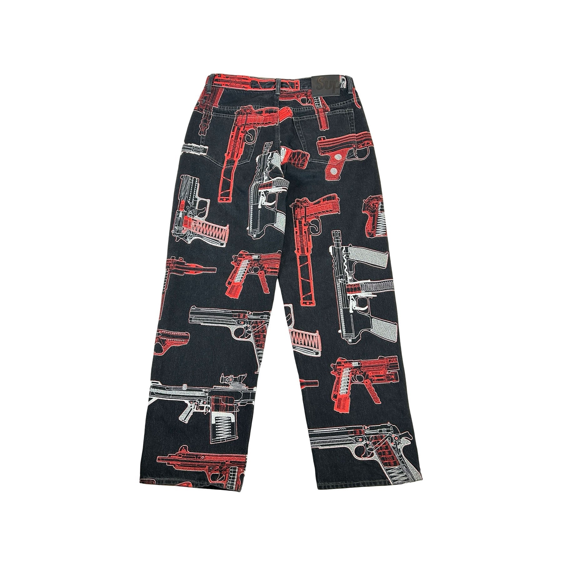 Supreme Guns Embroidered Loose Fit Jean Washed Black [USED] - 30 (Used)