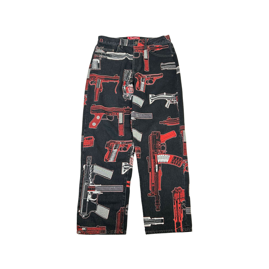Supreme Guns Embroidered Loose Fit Jean Washed Black [USED] - 30 (Used)