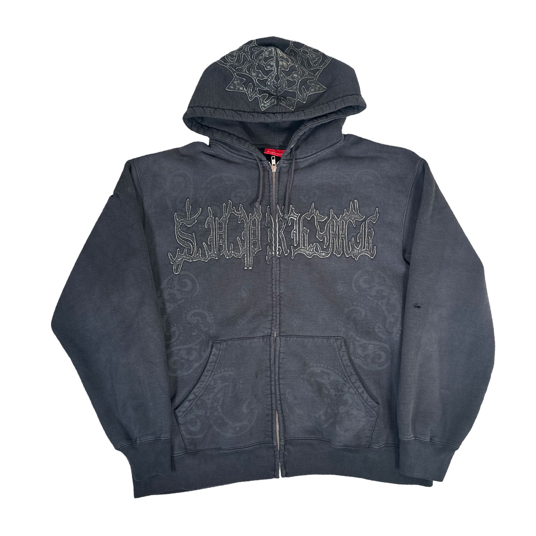 Supreme Leather Applique Zip Up Hooded Sweatshirt Black [USED] - L (Used)