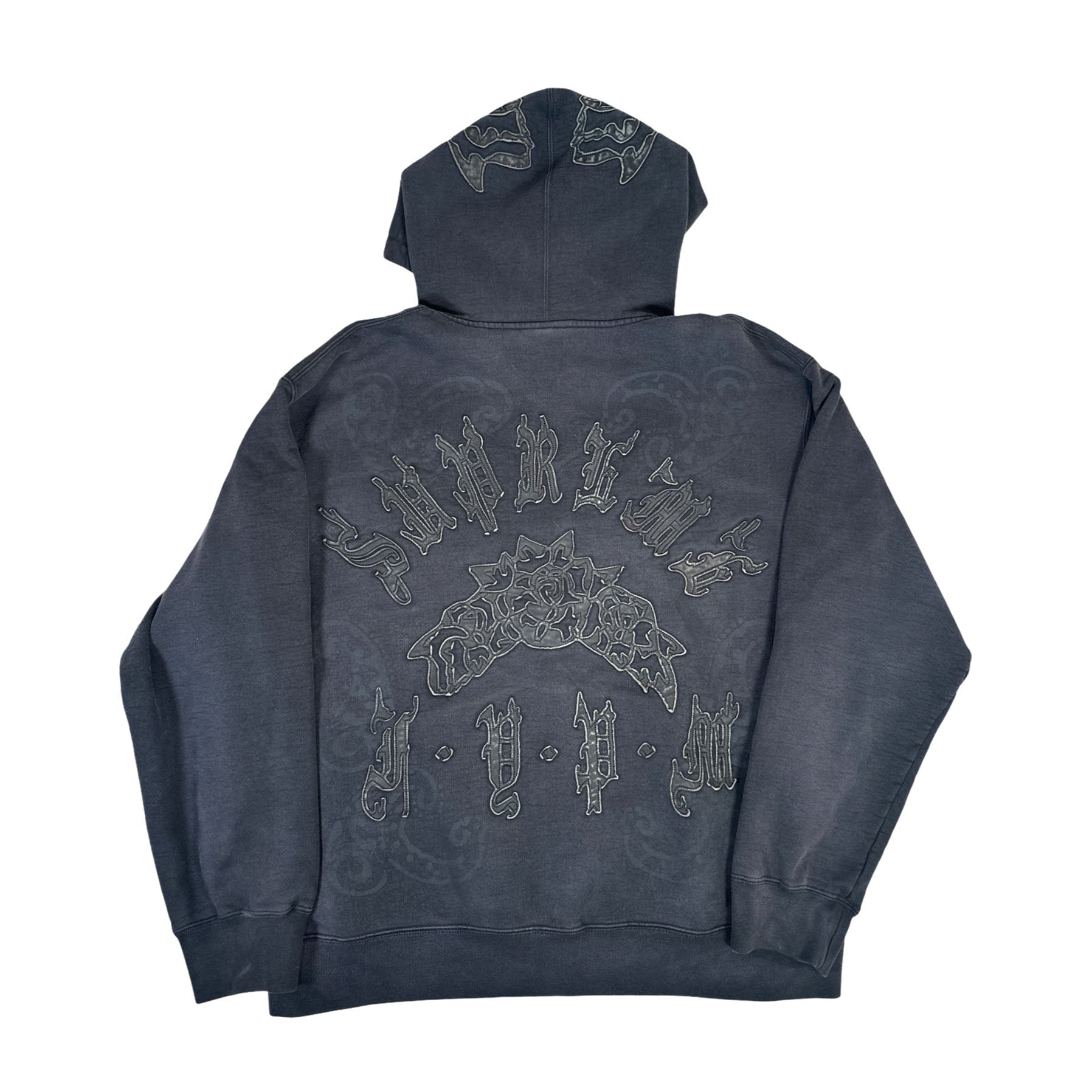 Supreme Leather Applique Zip Up Hooded Sweatshirt Black [USED] - L (Used)