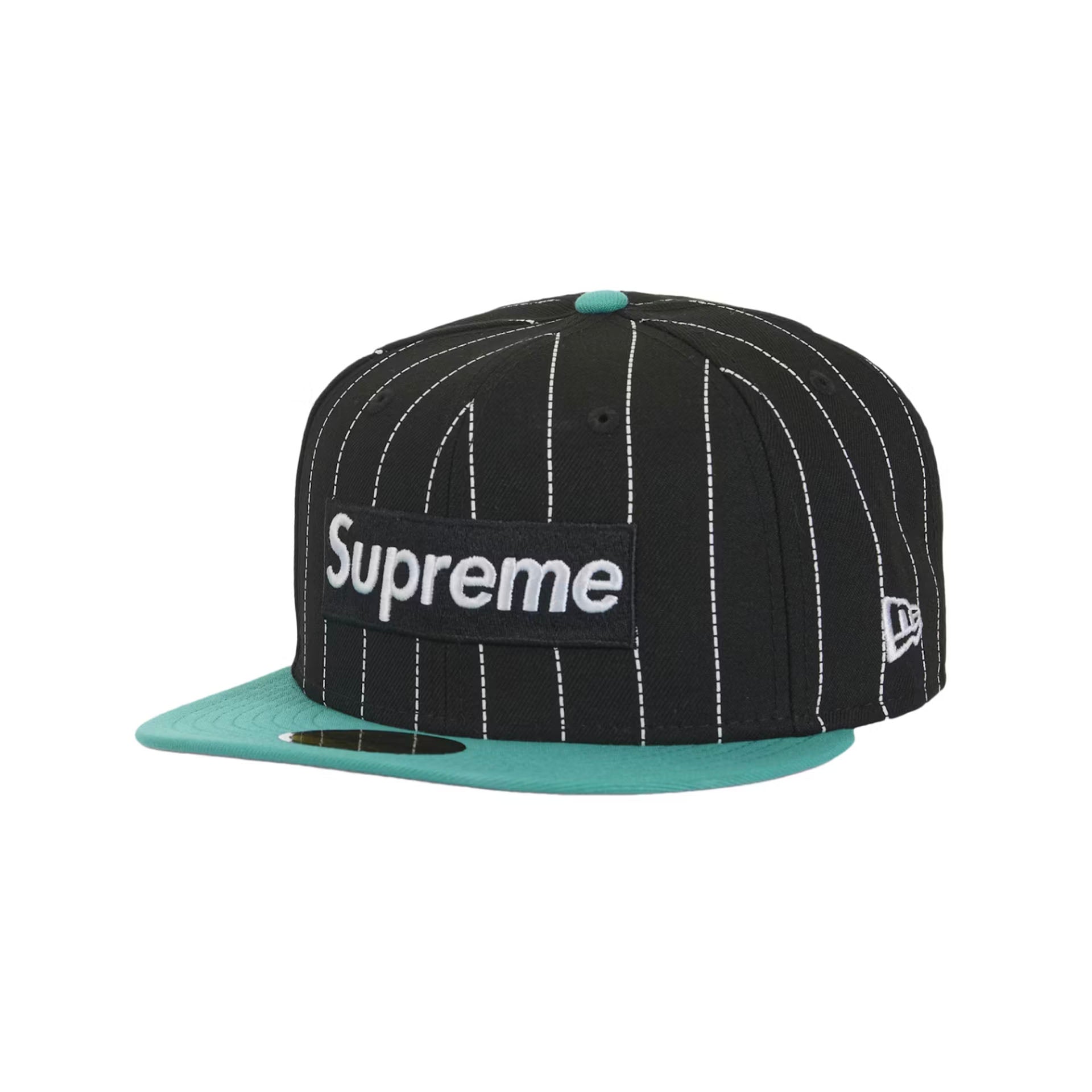 Supreme MLB Teams Box Logo New Era 59Fifty Cap Black Pinstripe