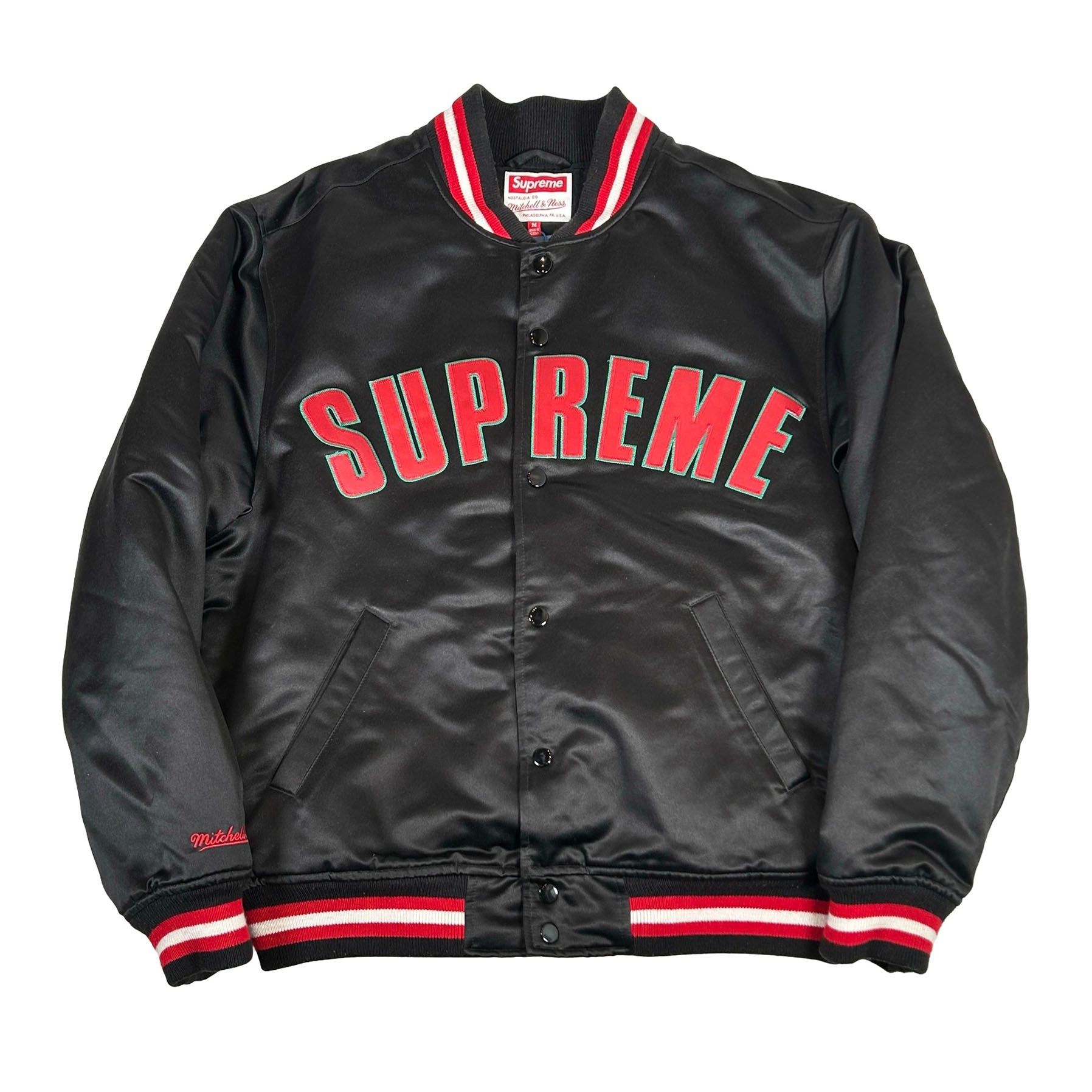 Supreme Mitchell & Ness Satin Varsity Jacket Black [USED] - M (Used)