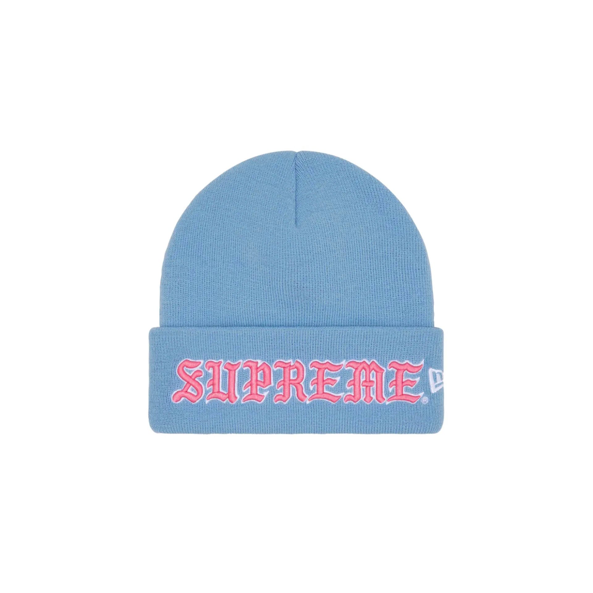Supreme New Era Old English Beanie Light Blue