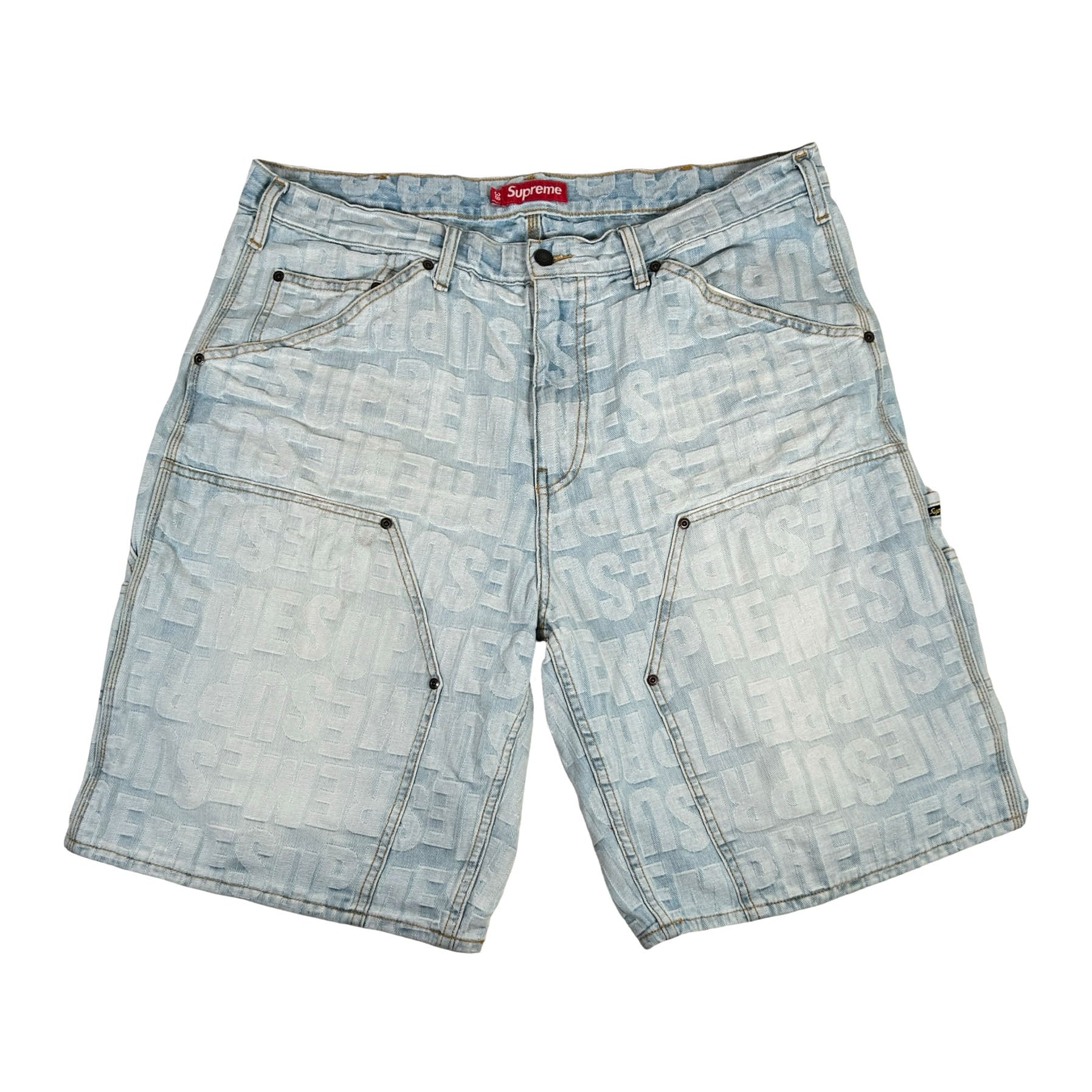 Supreme Repeat Jacquard Double Knee Denim Short Light Washed Indigo [USED] - 38 (Used)