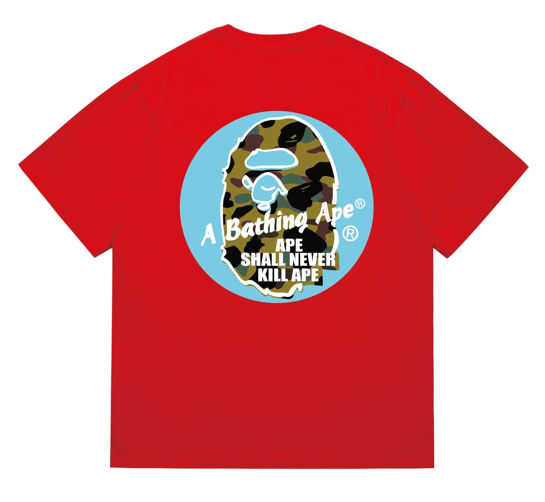 BAPE Blue Accent Camo Ape Circle Graphic T-Shirt — back