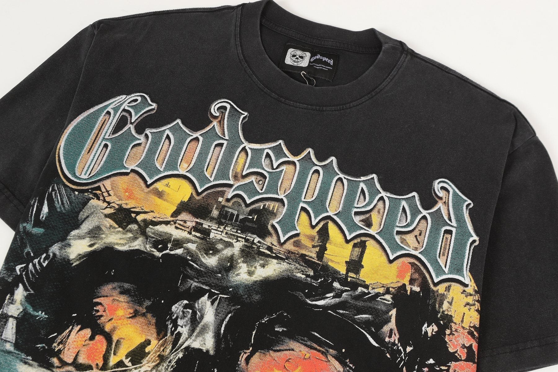Godspeed Washed Black Skull Graphic T-Shirt — detail