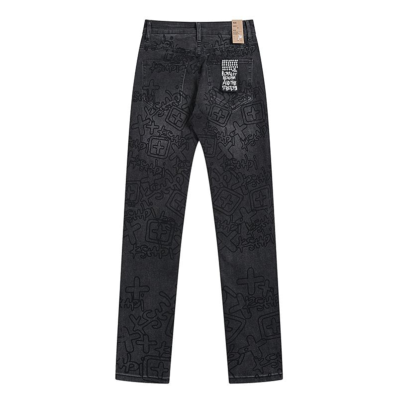 Ksubi Black Tonal Graphic Slim Tapered Jeans — back