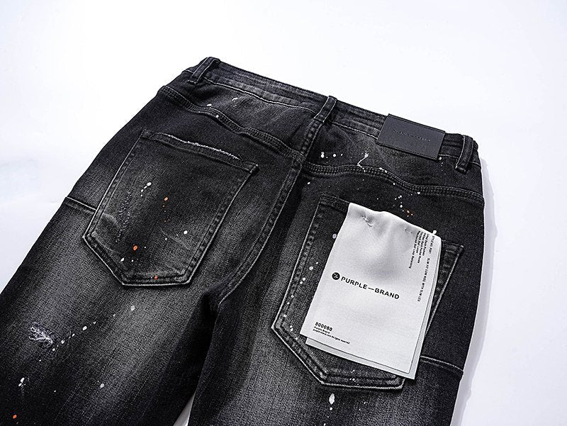 Purple Brand Black Paint Splatter Distressed Jeans — detail