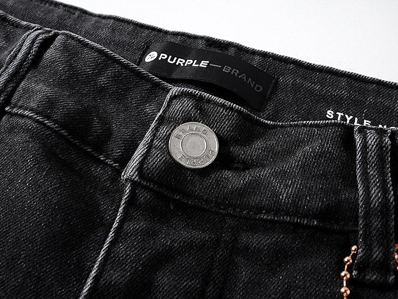 Purple Brand Paint Splatter Waxed-Look Black Jeans — detail