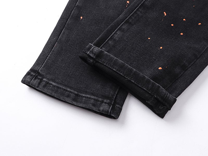 Purple Brand Black Paint-Splatter Distressed Jeans — detail