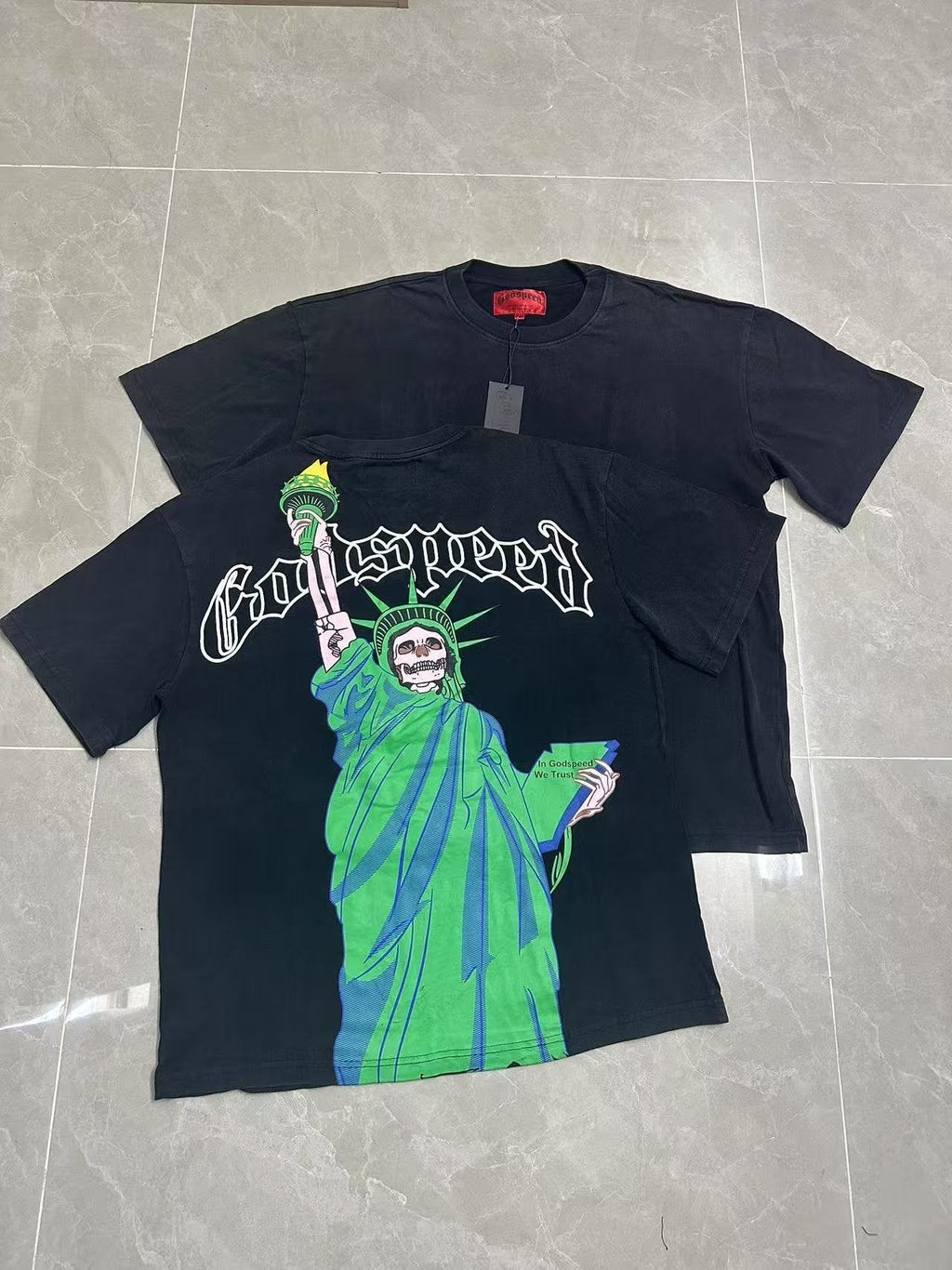 Godspeed Statue of Liberty Skull Graphic T-Shirt — context