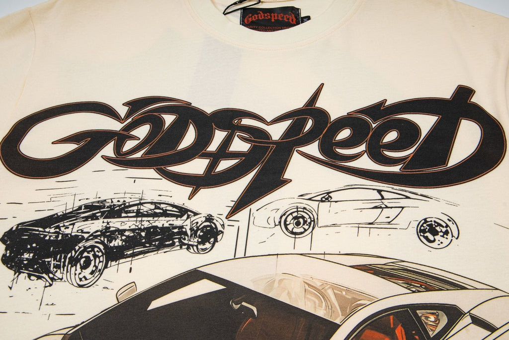 Godspeed Cream Car Graphic Short-Sleeve T-Shirt — detail