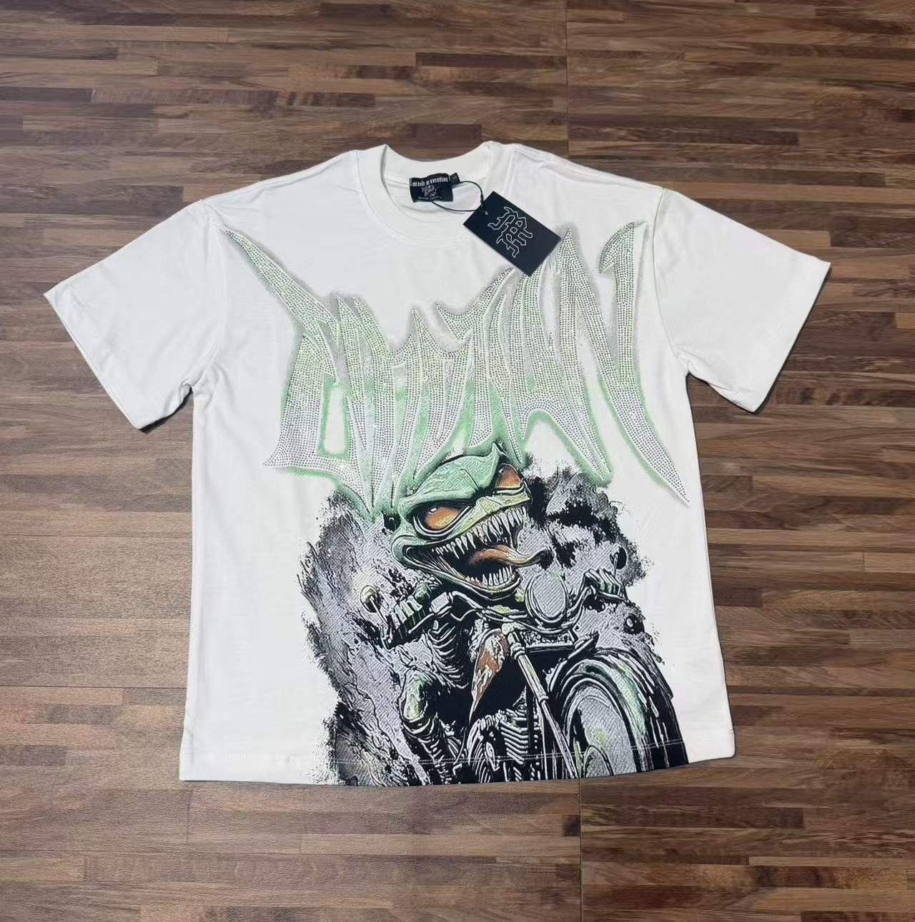 MIXED EMOTION Motorcycle Graffiti Graphic T-Shirt — front