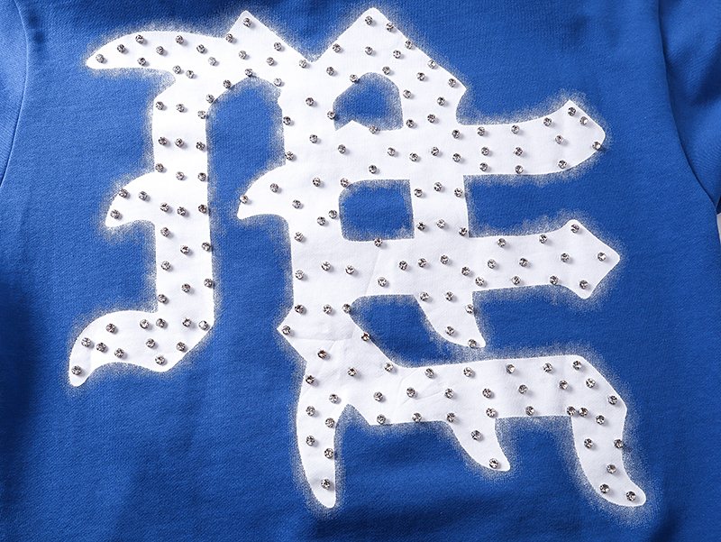 MIXED EMOTION Blue Rhinestone Zip Hoodie — detail