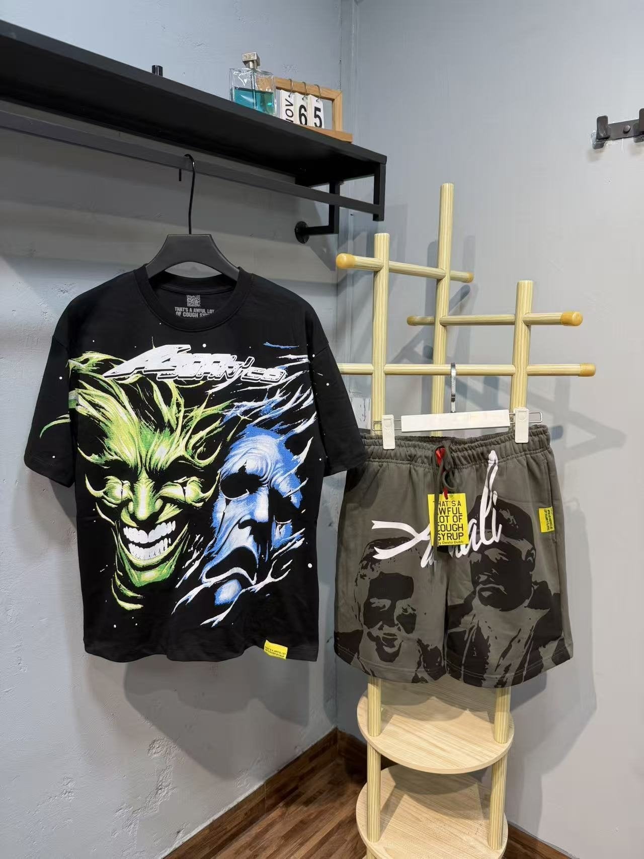 THAT'S A AWFUL LOT OF COUGH SYRUP Split Face Comic T-Shirt & Shorts Set — front
