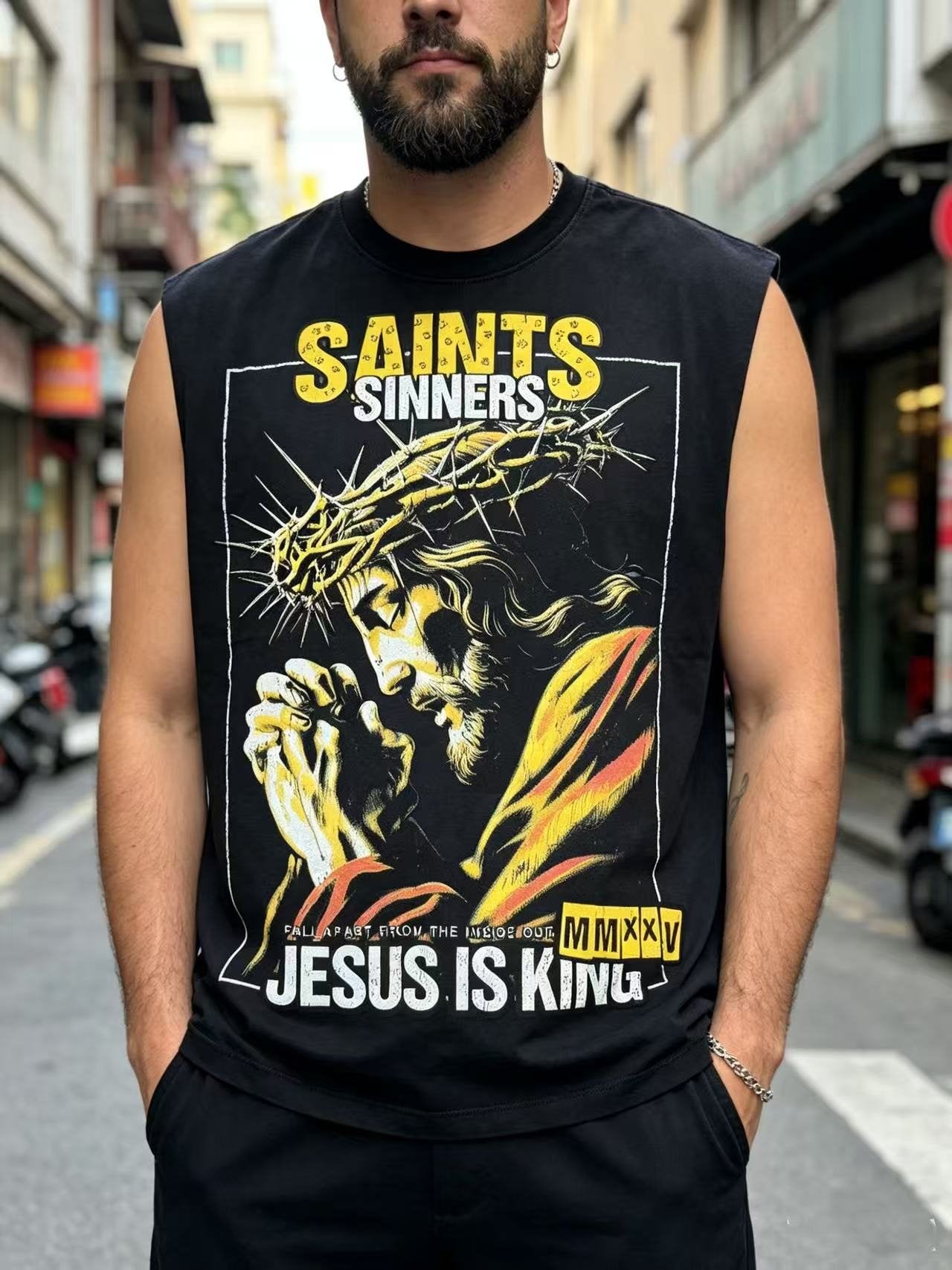 SAINT Rhinestone Graphic Sleeveless T-Shirt — hero