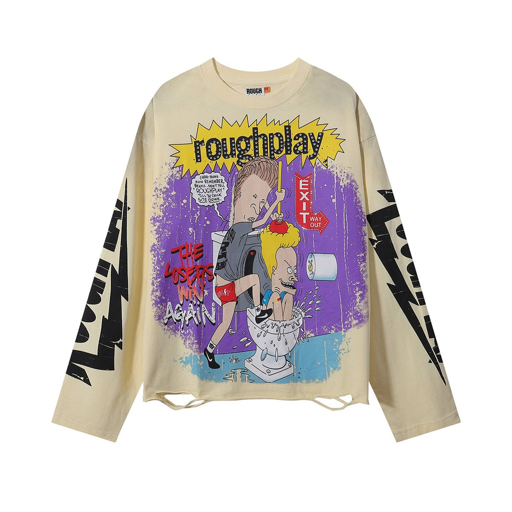 Rough Play Beavis Buttead Rhinestone Graphic Long-Sleeve T-Shirt — hero