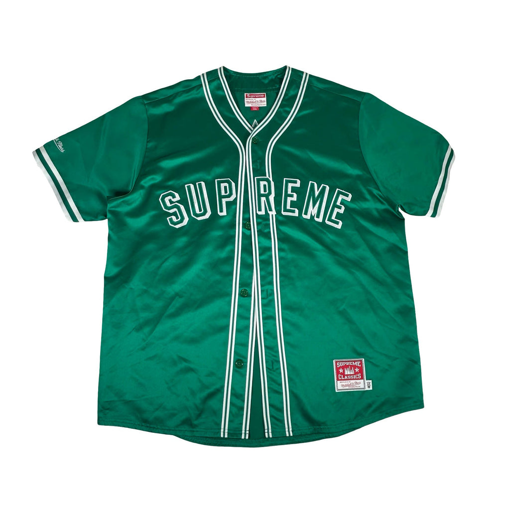 Supreme Mitchell & Ness Satin Baseball Jersey Green [USED] - XL (Used)
