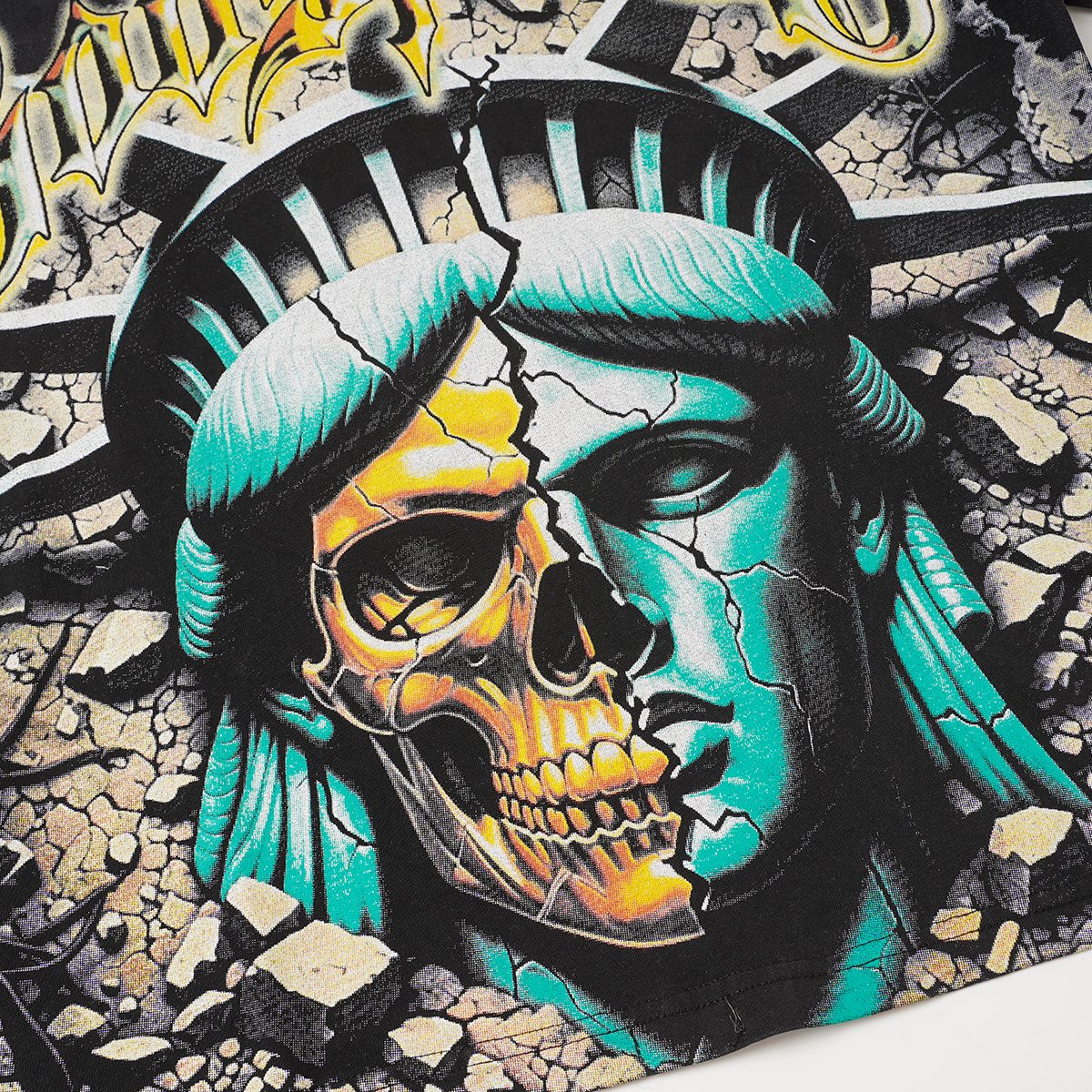 Godspeed Out of Many One Liberty Skull Graphic T-Shirt — detail