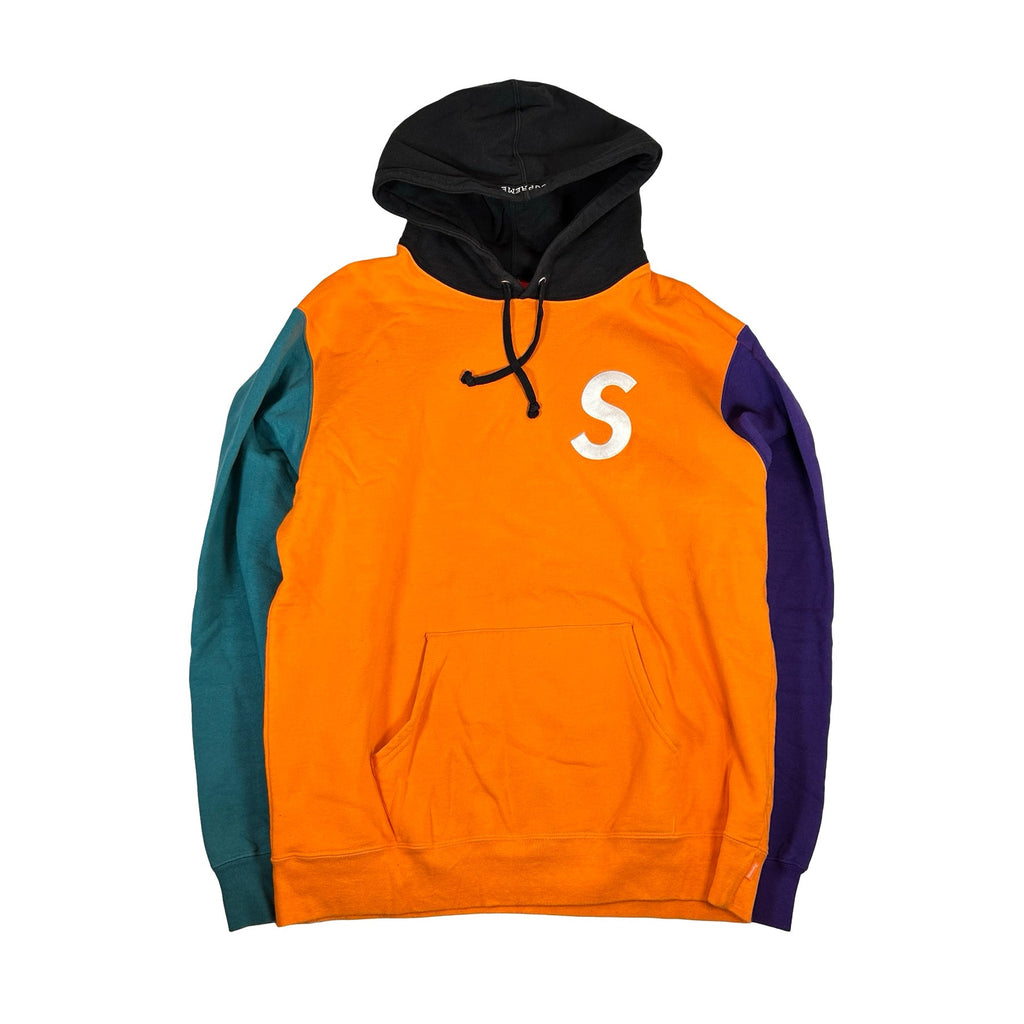 Supreme S Logo Colorblocked Hooded Sweatshirt Orange [USED] - XL (Used)