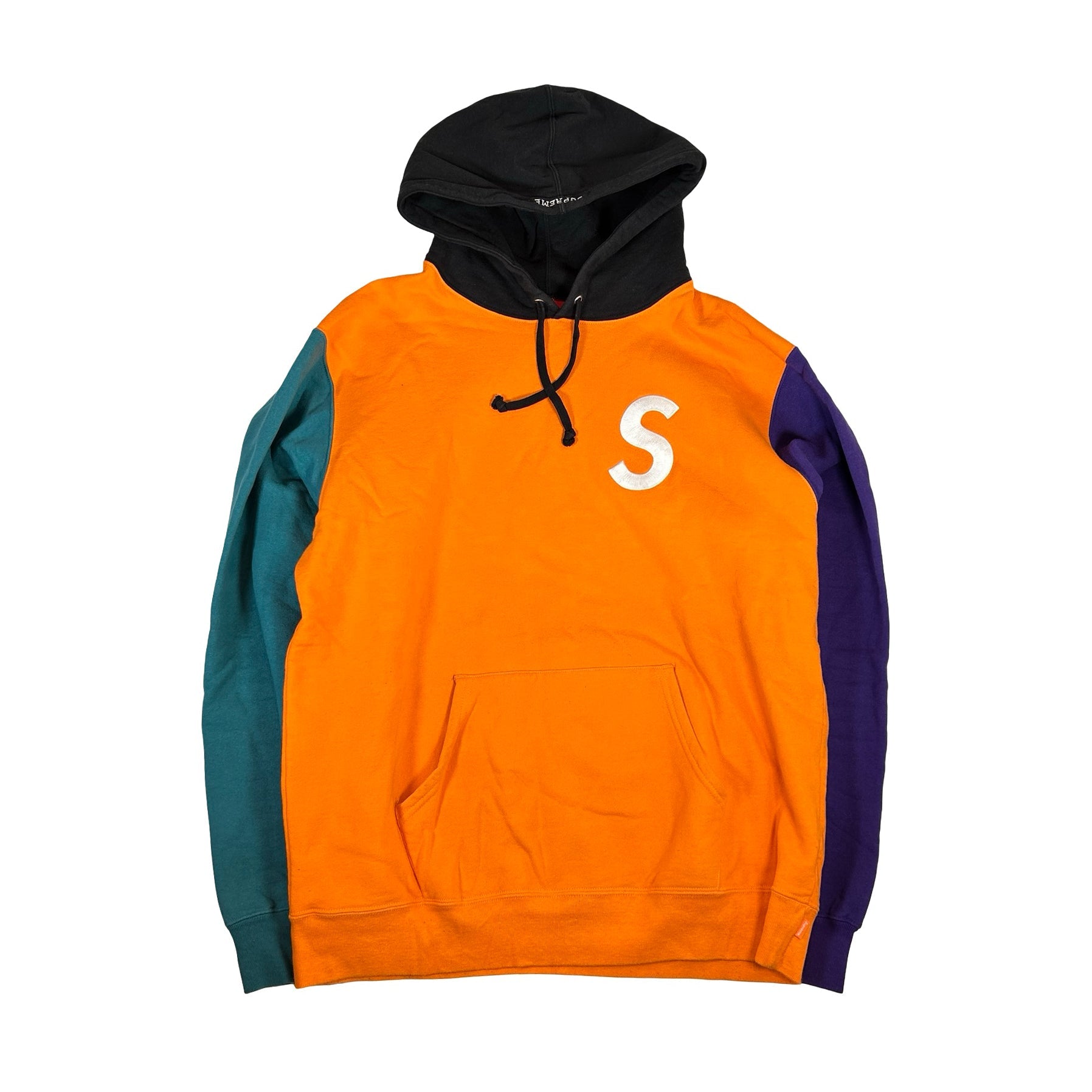 Supreme S Logo Colorblocked Hooded Sweatshirt Orange [USED] - XL (Used)